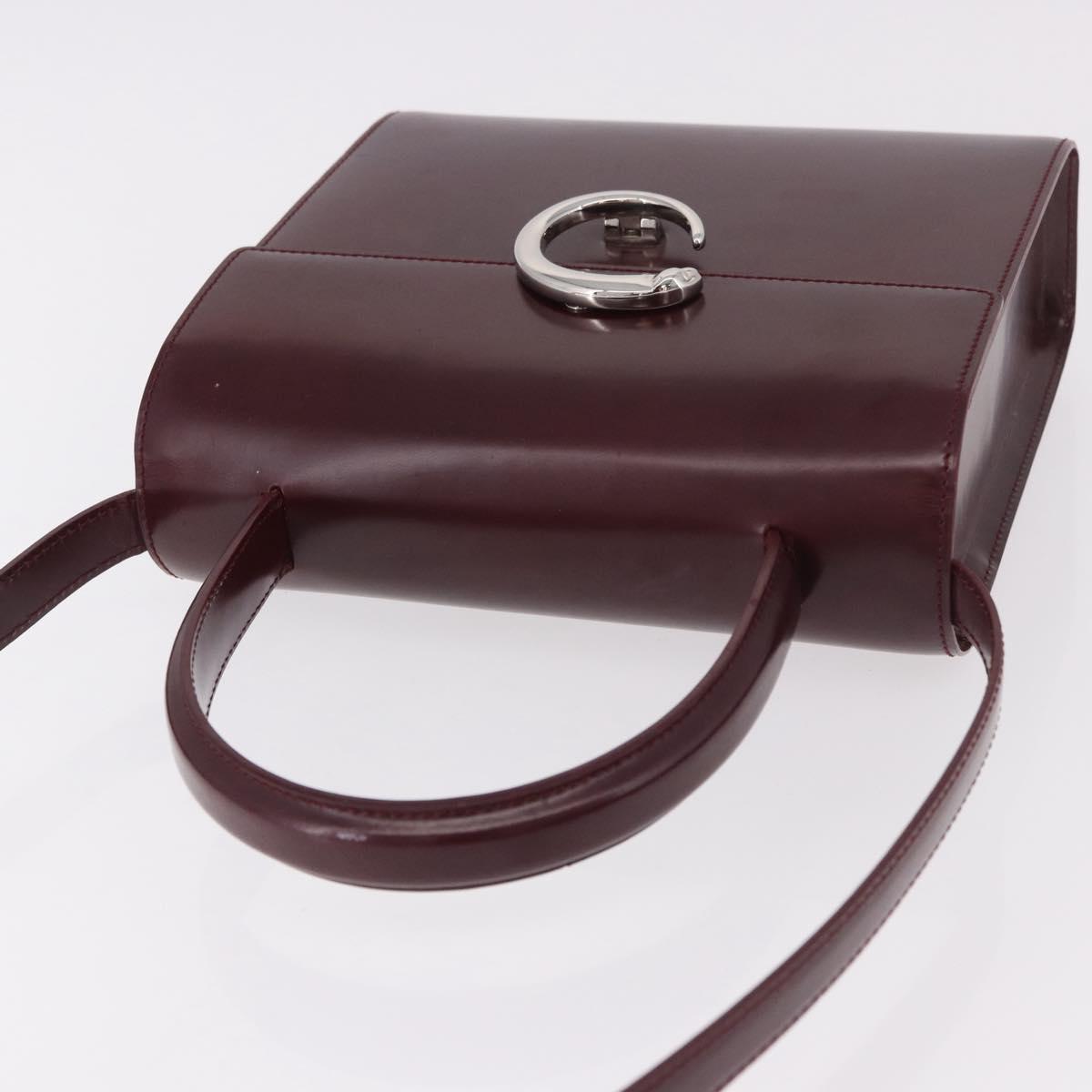 CARTIER Hand Bag Leather 2way Bordeaux Silver Auth BA13356V