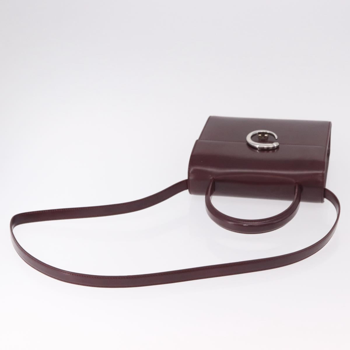 CARTIER Hand Bag Leather 2way Bordeaux Silver Auth BA13356V
