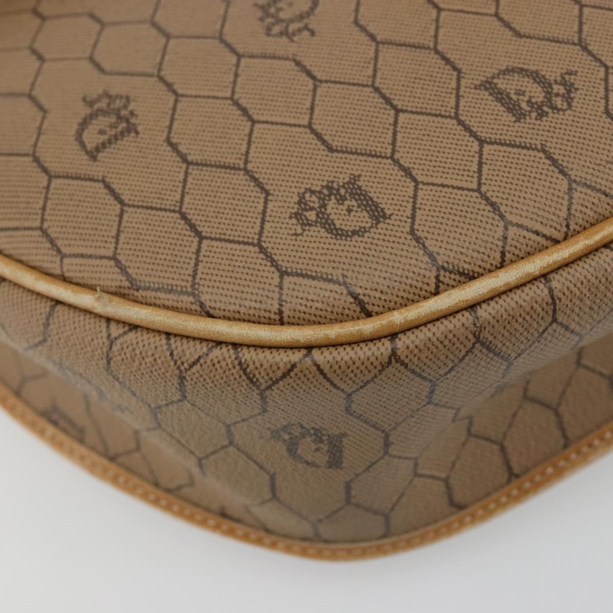 Christian Dior Honeycomb Canvas Shoulder Bag PVC Beige Gold Auth BA13357