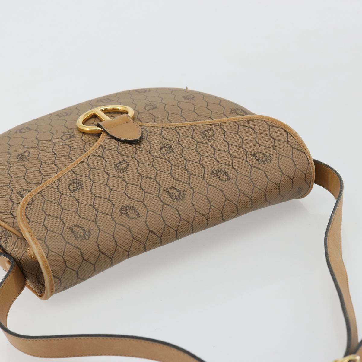 Christian Dior Honeycomb Canvas Shoulder Bag PVC Beige Gold Auth BA13357
