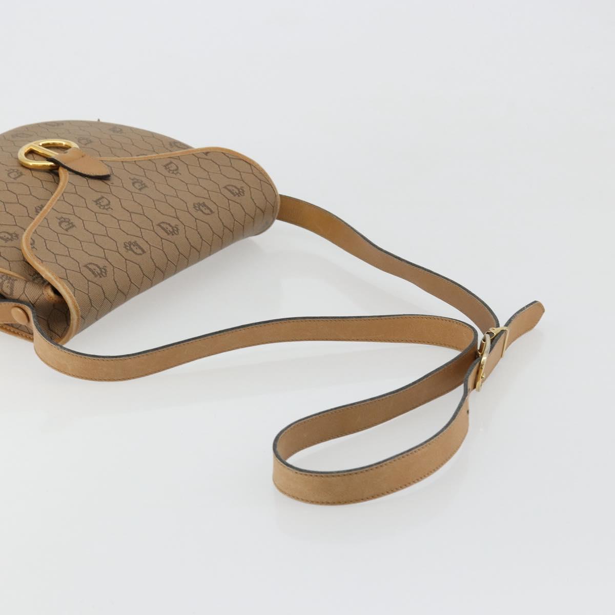 Christian Dior Honeycomb Canvas Shoulder Bag PVC Beige Gold Auth BA13357