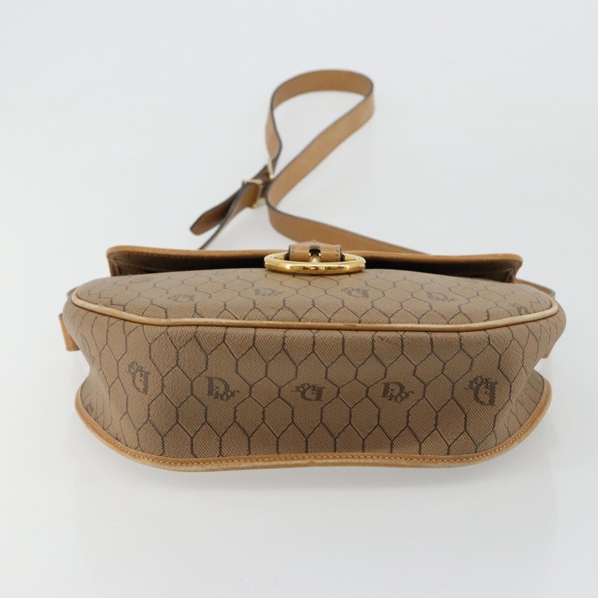 Christian Dior Honeycomb Canvas Shoulder Bag PVC Beige Gold Auth BA13357