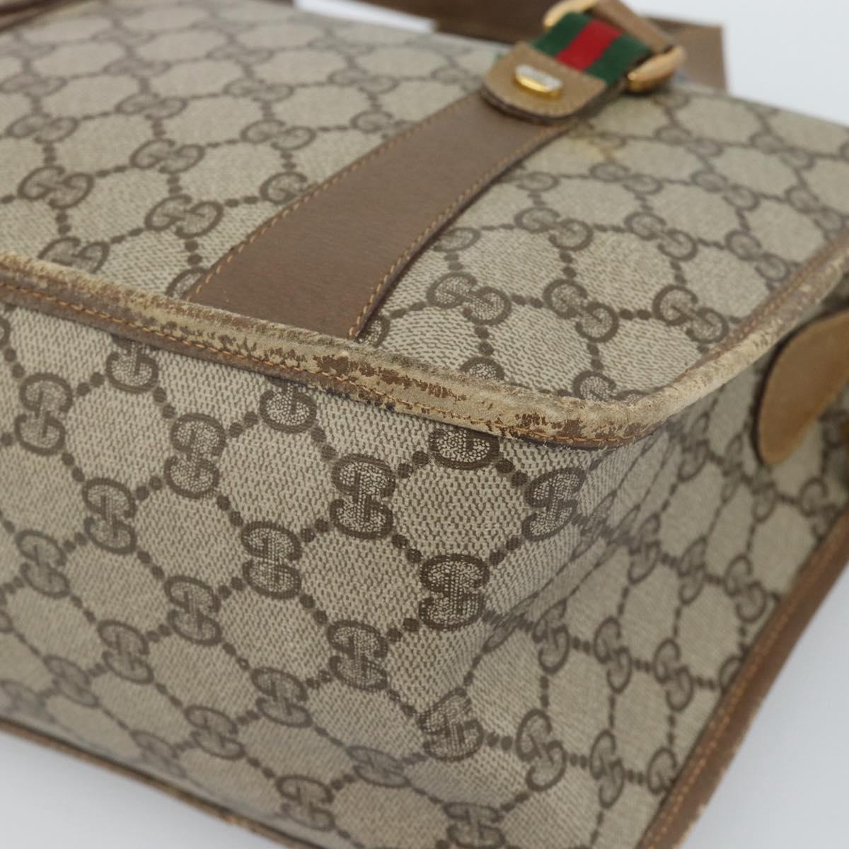 GUCCI GG Supreme Web Sherry Line Bag PVC 2way Beige Gold 41 02 039 Auth BA13358
