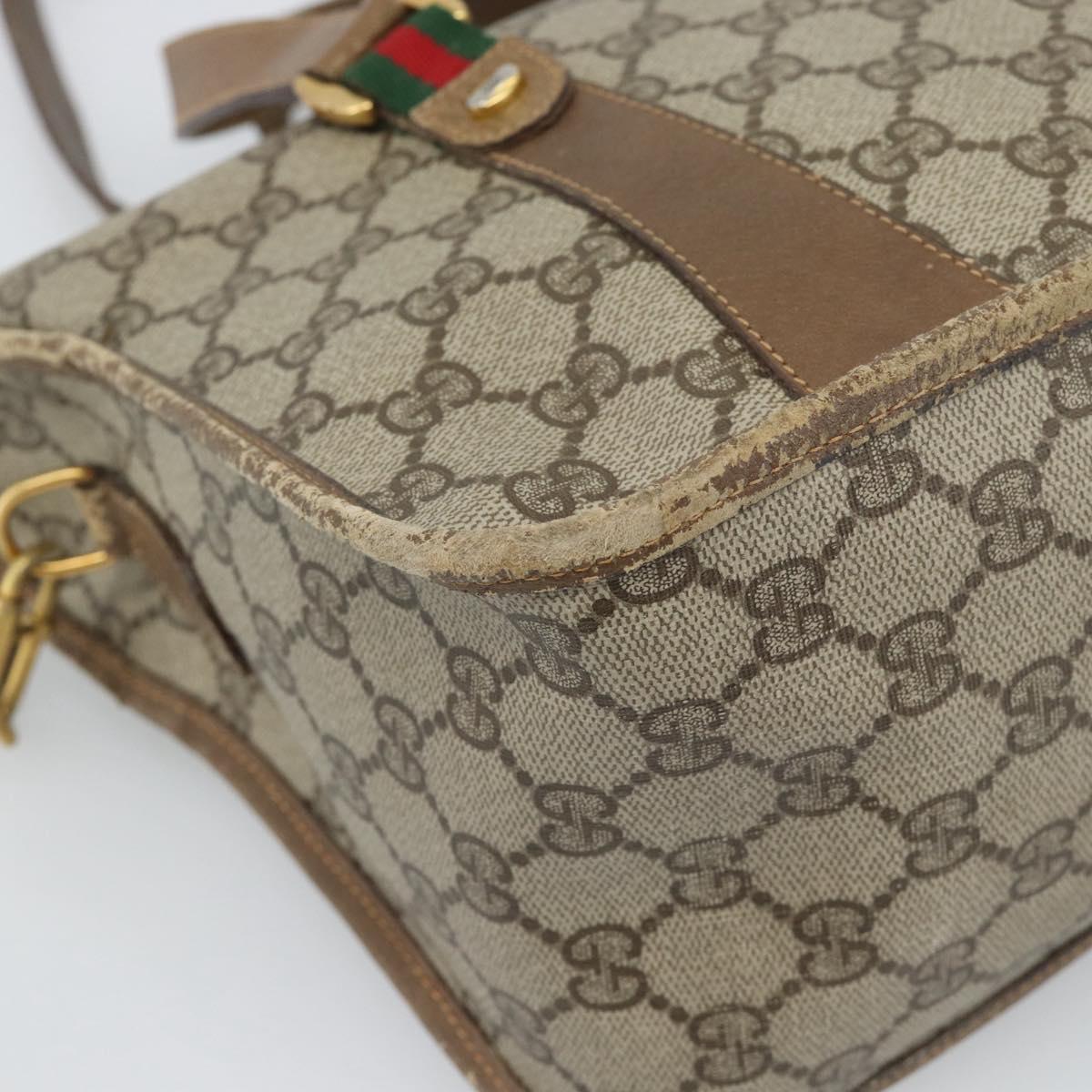 GUCCI GG Supreme Web Sherry Line Bag PVC 2way Beige Gold 41 02 039 Auth BA13358