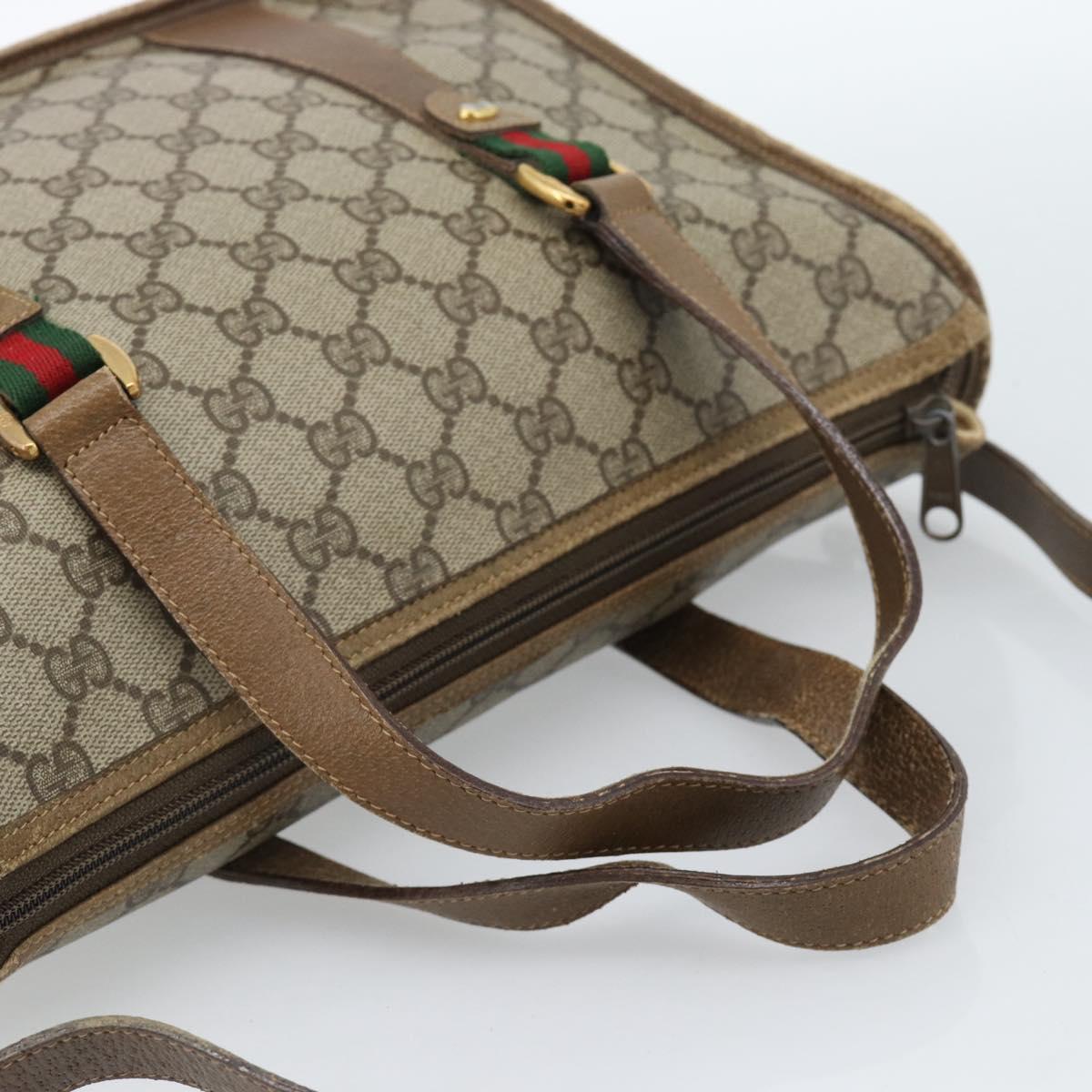 GUCCI GG Supreme Web Sherry Line Bag PVC 2way Beige Gold 41 02 039 Auth BA13358