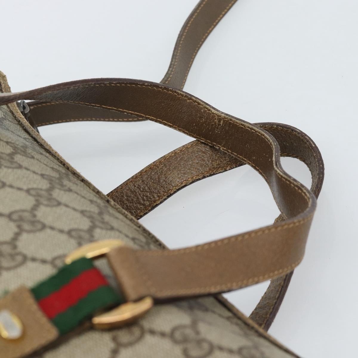 GUCCI GG Supreme Web Sherry Line Bag PVC 2way Beige Gold 41 02 039 Auth BA13358