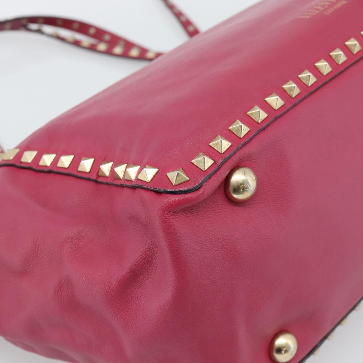 VALENTINO Studs Tote Bag Leather 2way Pink Gold Auth BA13360