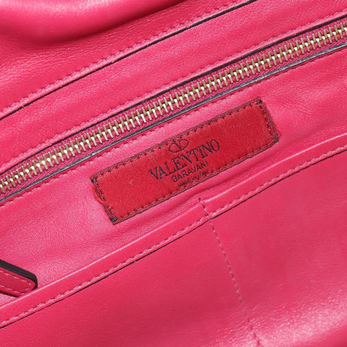 VALENTINO Studs Tote Bag Leather 2way Pink Gold Auth BA13360