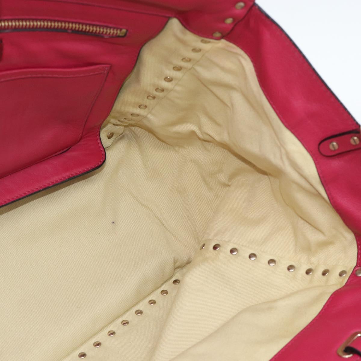 VALENTINO Studs Tote Bag Leather 2way Pink Gold Auth BA13360