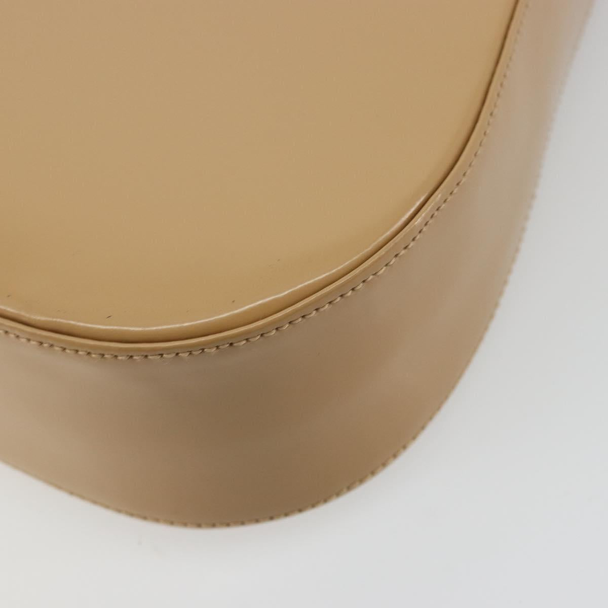 Salvatore Ferragamo Gancini Bag Patent leather Beige Silver Auth BA13361A