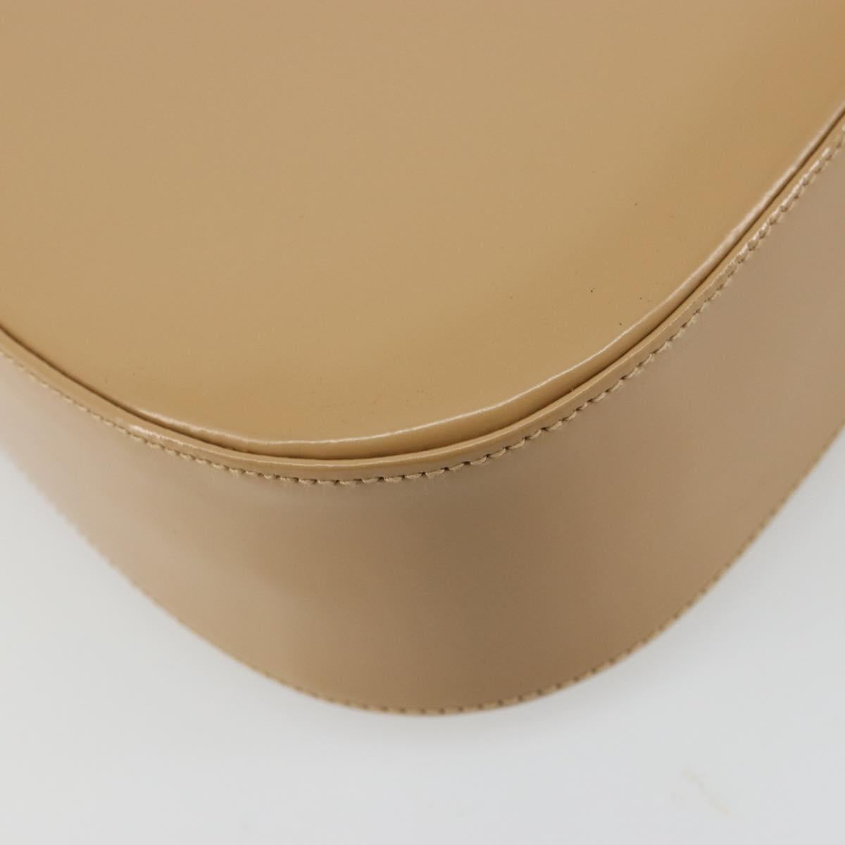 Salvatore Ferragamo Gancini Bag Patent leather Beige Silver Auth BA13361A