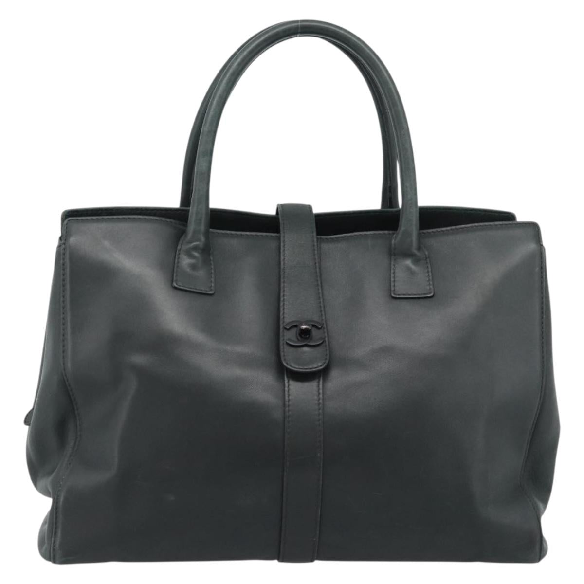 CHANEL Tote Bag Leather Green CC Auth BA13362V