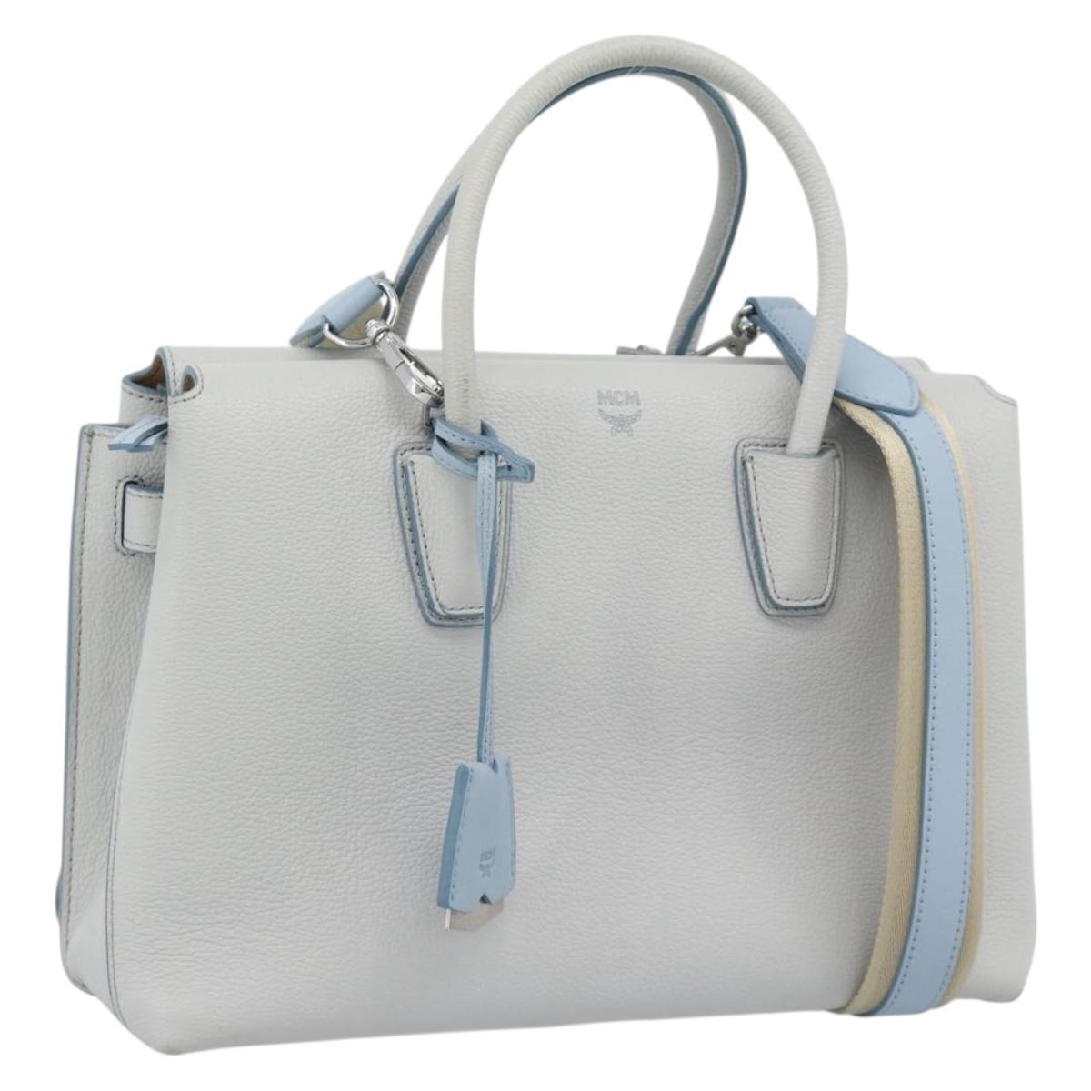 MCM Hand Bag Leather 2way Gray Silver Auth BA13363A