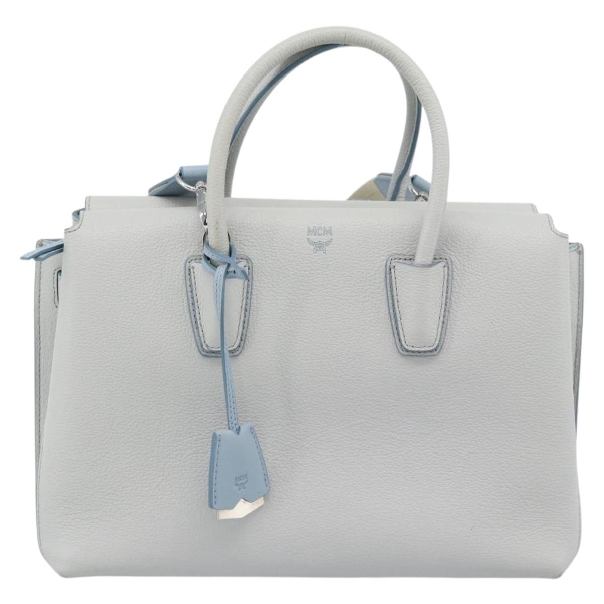 MCM Hand Bag Leather 2way Gray Silver Auth BA13363A