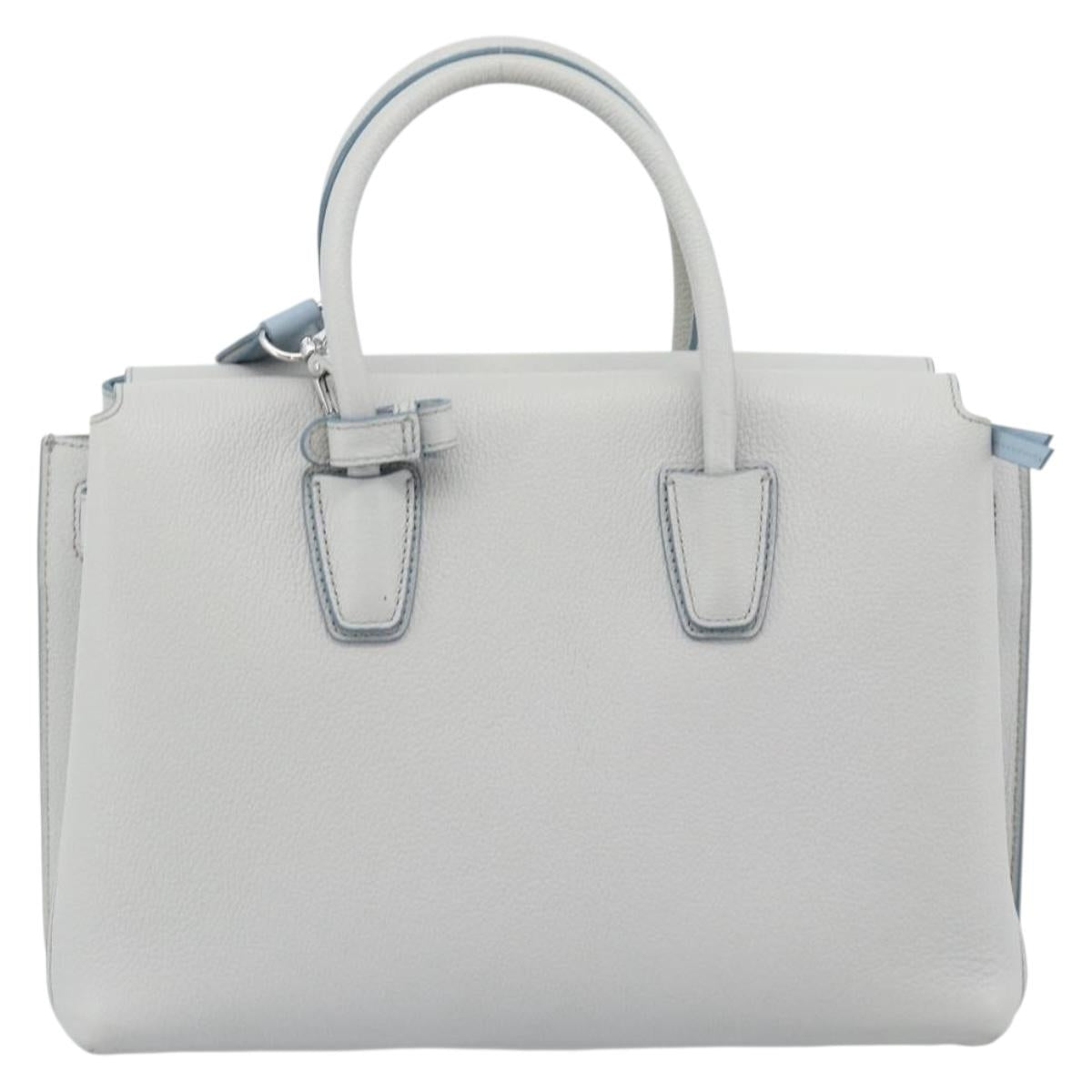 MCM Hand Bag Leather 2way Gray Silver Auth BA13363A