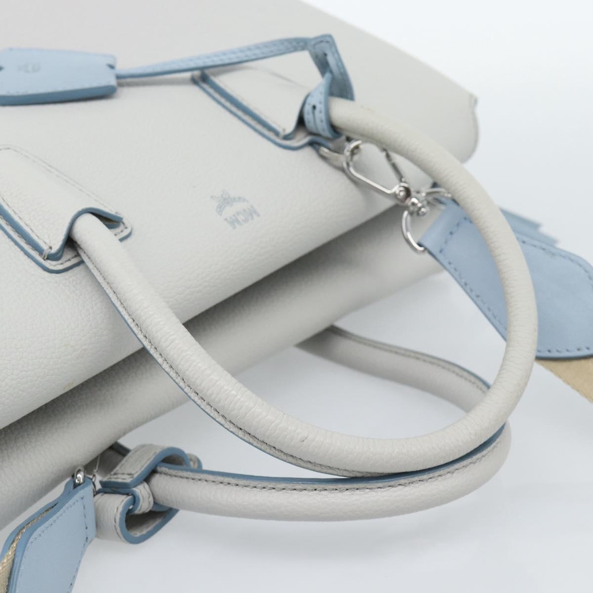 MCM Hand Bag Leather 2way Gray Silver Auth BA13363A