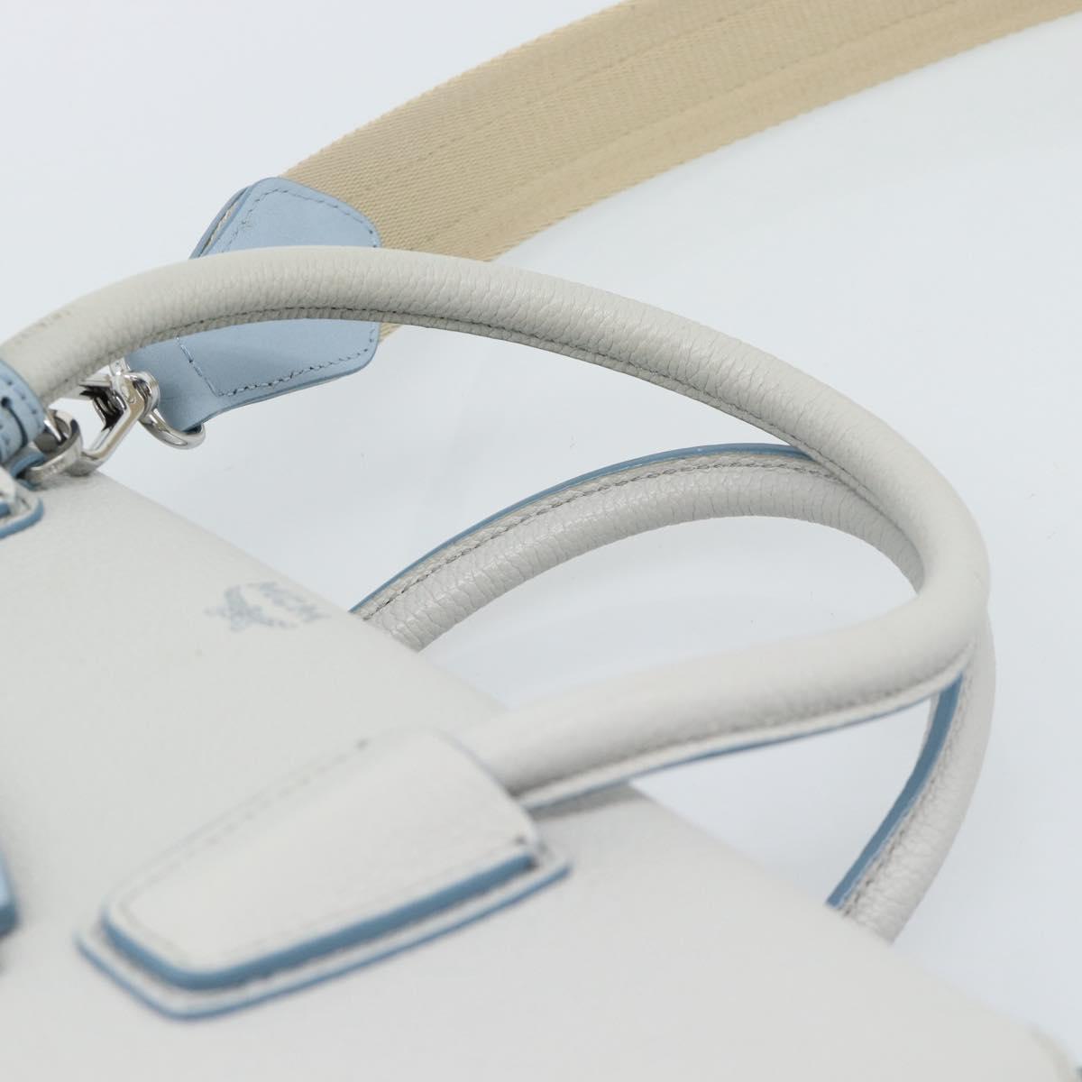 MCM Hand Bag Leather 2way Gray Silver Auth BA13363A