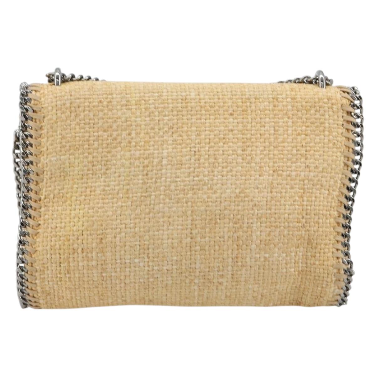 Stella MacCartney Chain Falabella Bag Raffia Beige Silver 512064 Auth BA13364A