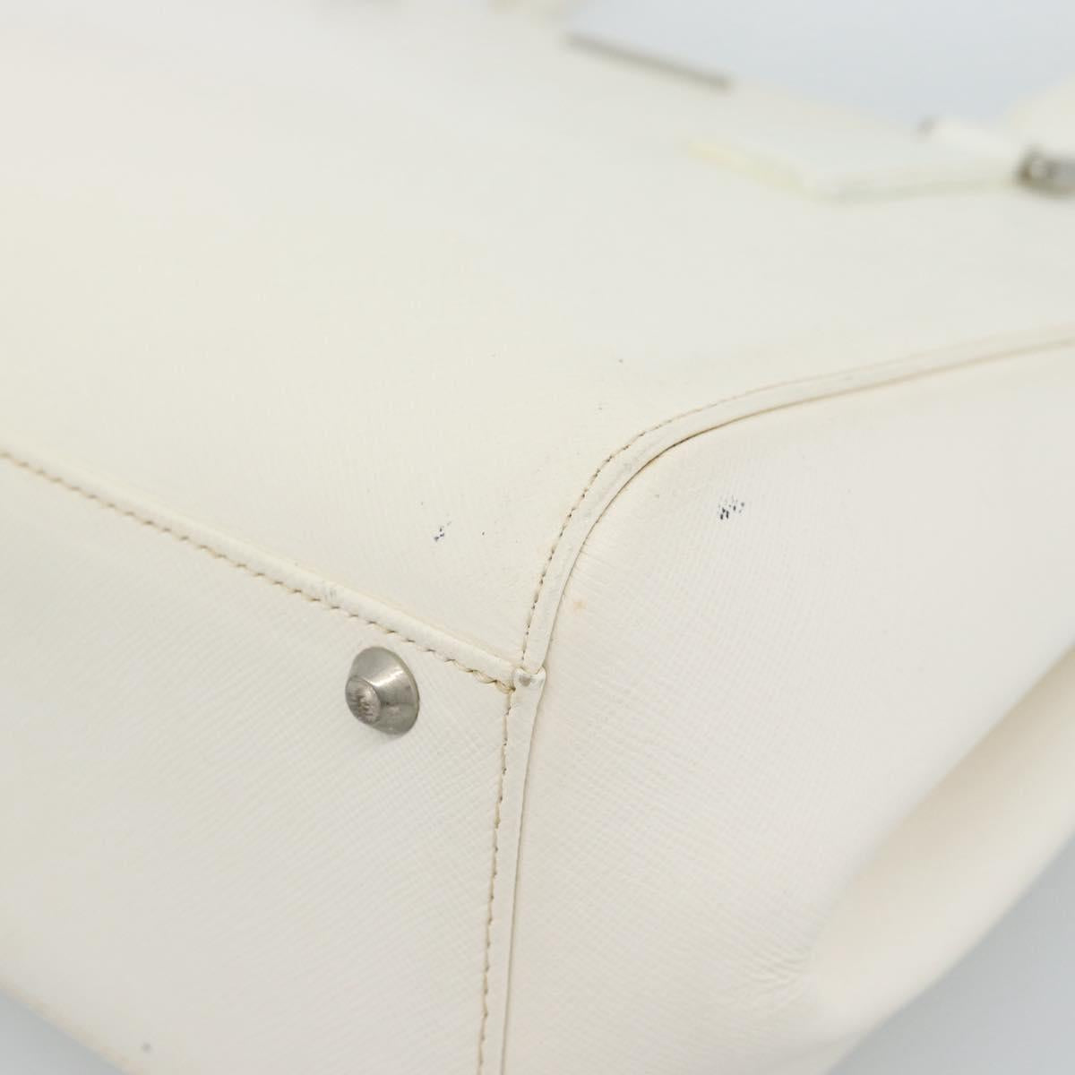 BURBERRY Hand Bag Leather White Silver Auth BA13365