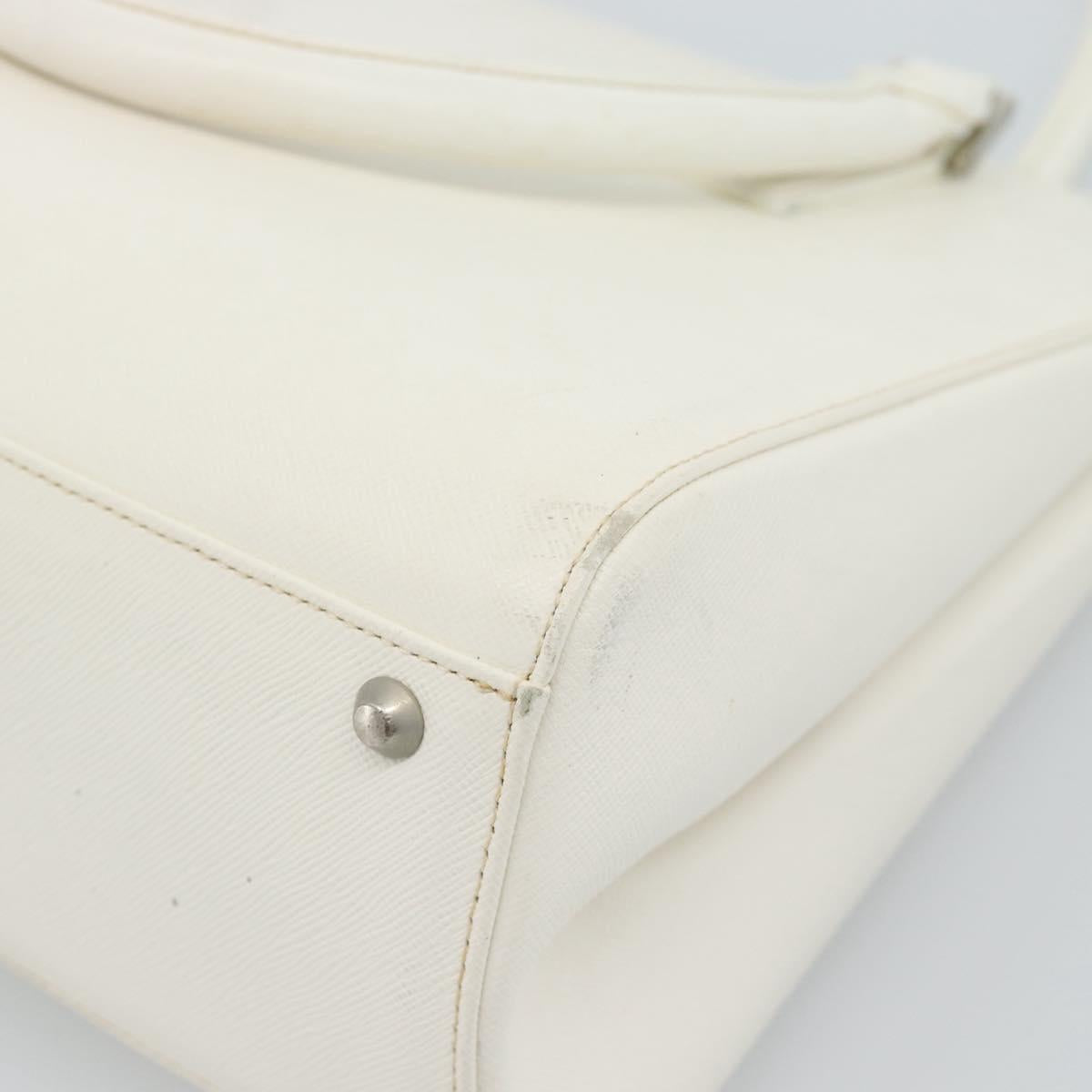 BURBERRY Hand Bag Leather White Silver Auth BA13365