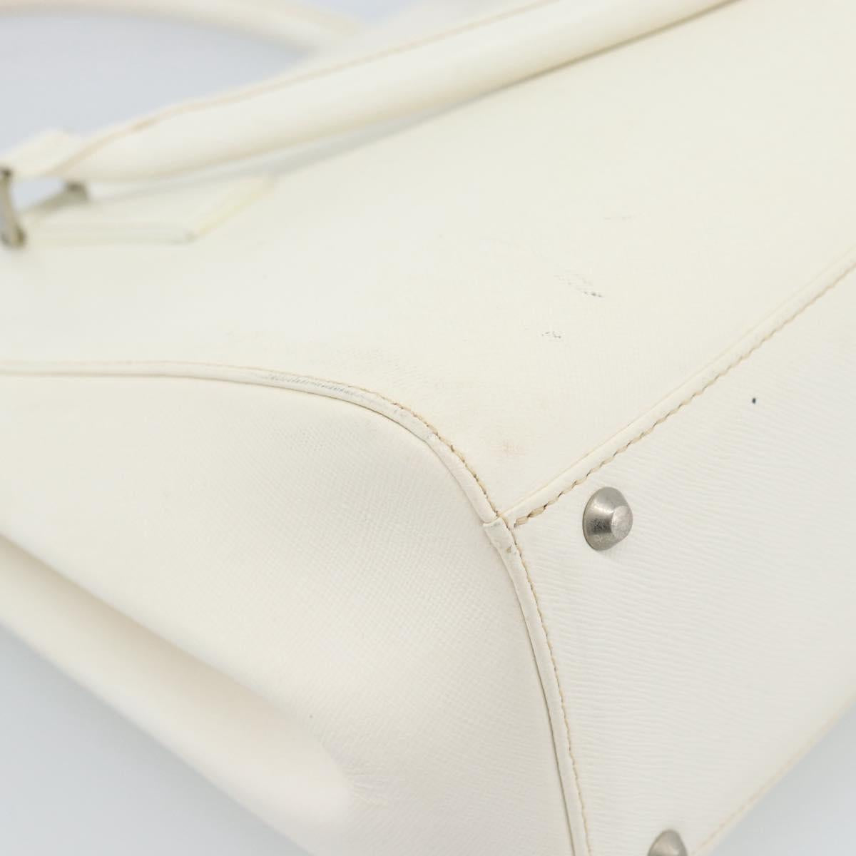 BURBERRY Hand Bag Leather White Silver Auth BA13365