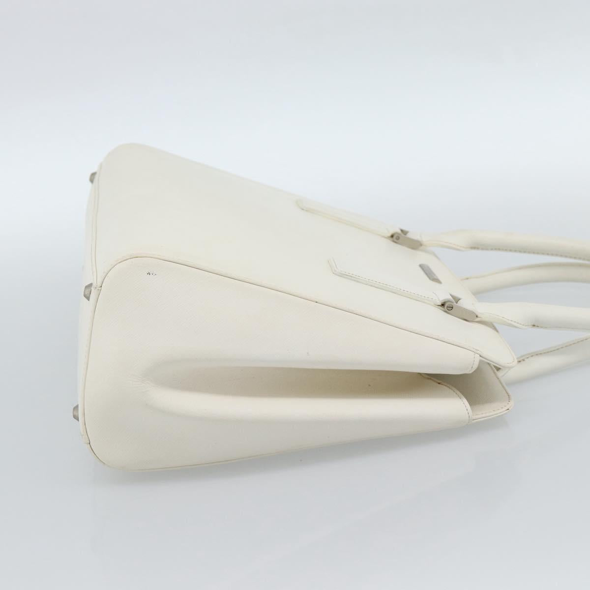 BURBERRY Hand Bag Leather White Silver Auth BA13365
