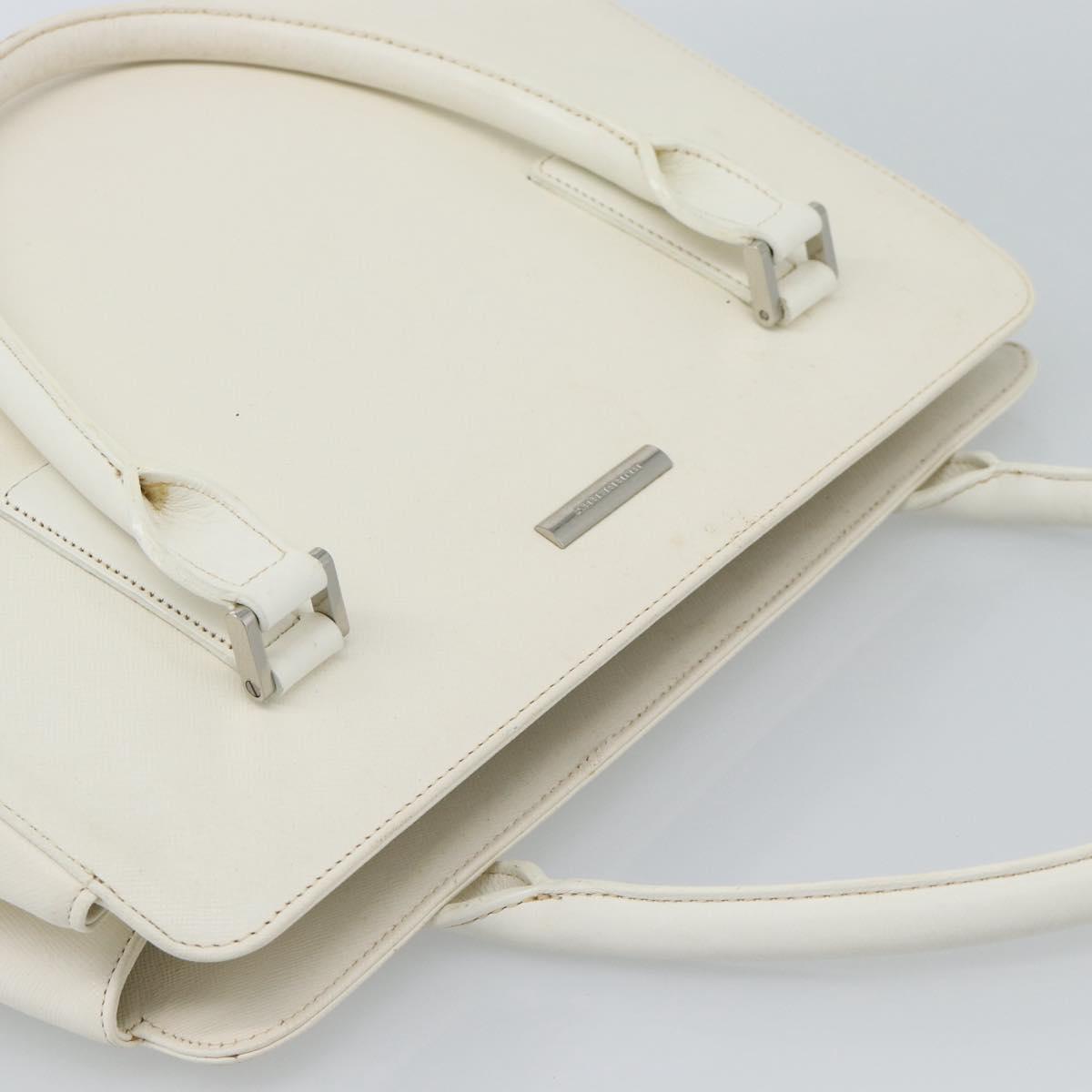 BURBERRY Hand Bag Leather White Silver Auth BA13365