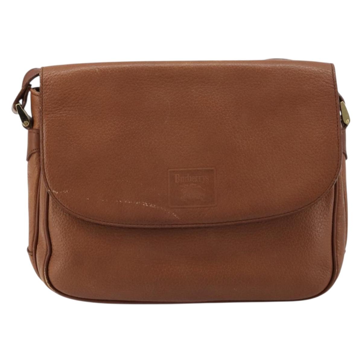 Burberrys Shoulder Bag Leather Brown Gold Auth BA13366