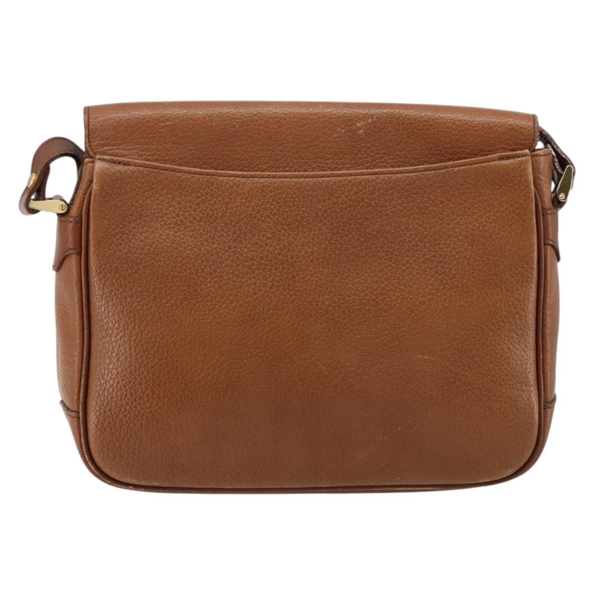 Burberrys Shoulder Bag Leather Brown Gold Auth BA13366