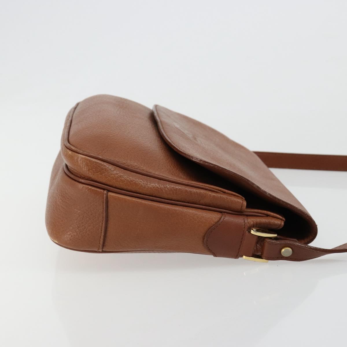 Burberrys Shoulder Bag Leather Brown Gold Auth BA13366