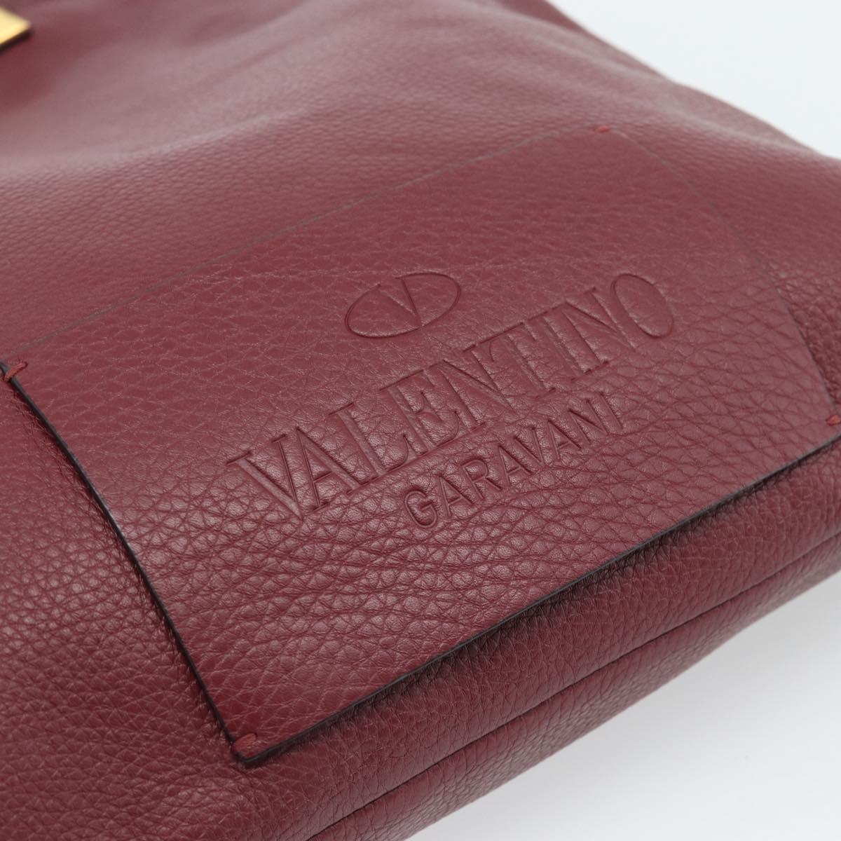 VALENTINO Tote Bag Leather 2way Bordeaux Gold Auth BA13367A