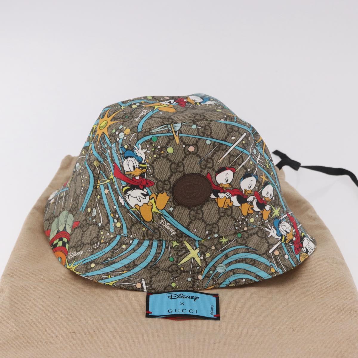 GUCCI GG Supreme Disney Donald Duck Hat PVC M Beige Auth BA13368SM