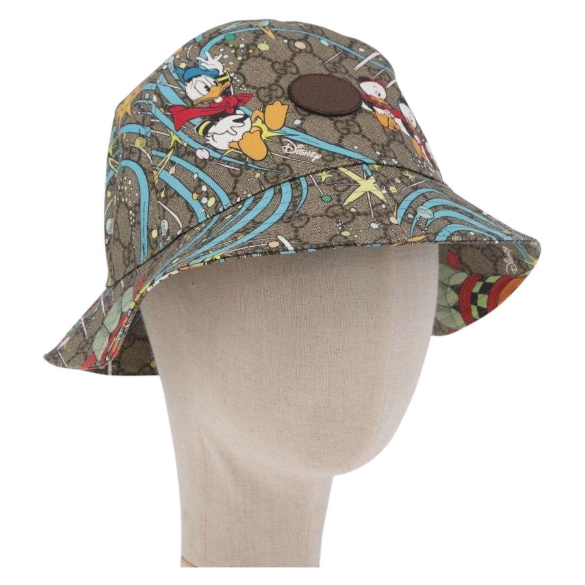 GUCCI GG Supreme Disney Donald Duck Hat PVC M Beige Auth BA13368SM