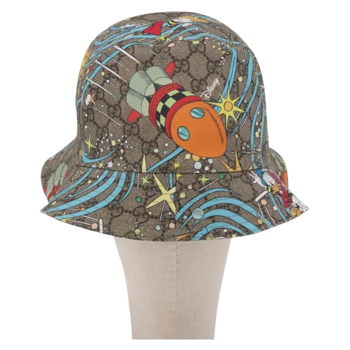 GUCCI GG Supreme Disney Donald Duck Hat PVC M Beige Auth BA13368SM