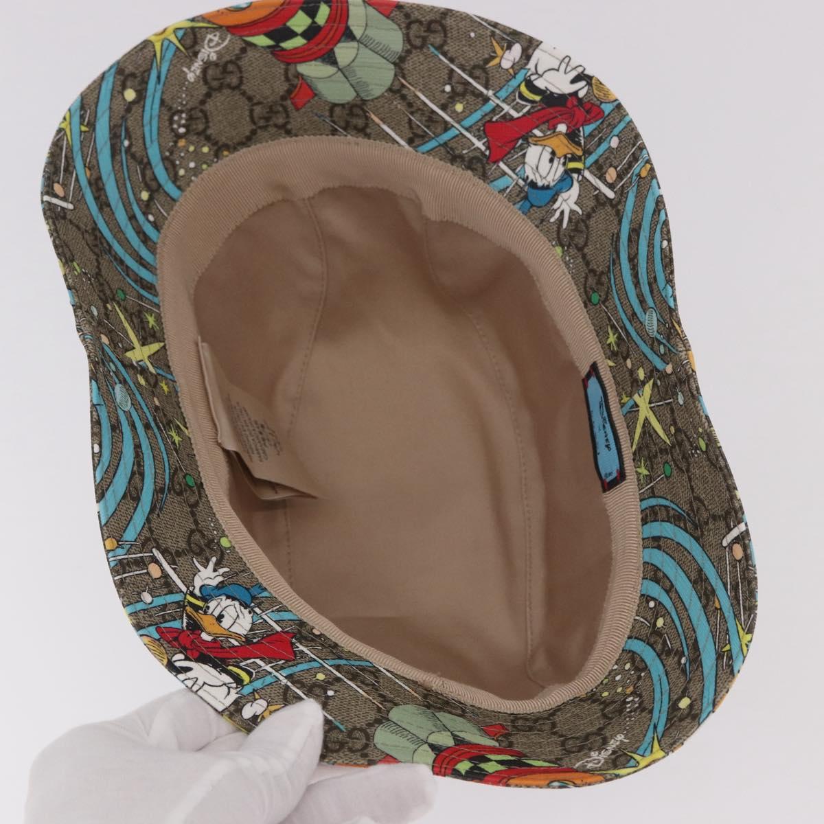GUCCI GG Supreme Disney Donald Duck Hat PVC M Beige Auth BA13368SM
