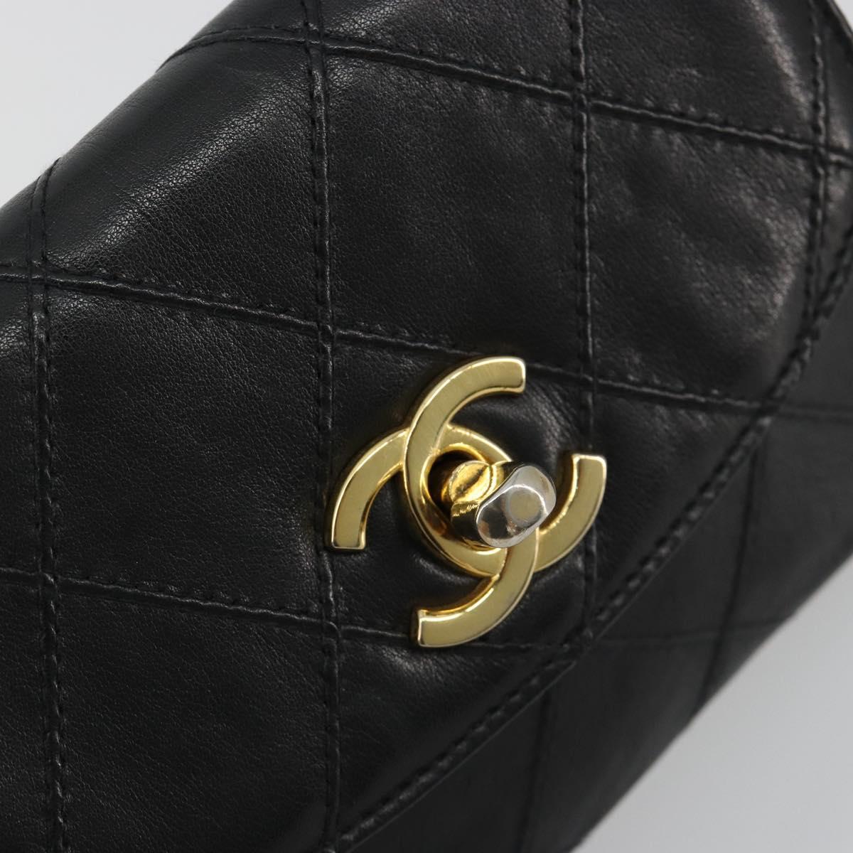 CHANEL Bicolore Waist bag Lamb Skin Black Gold CC Auth BA13369
