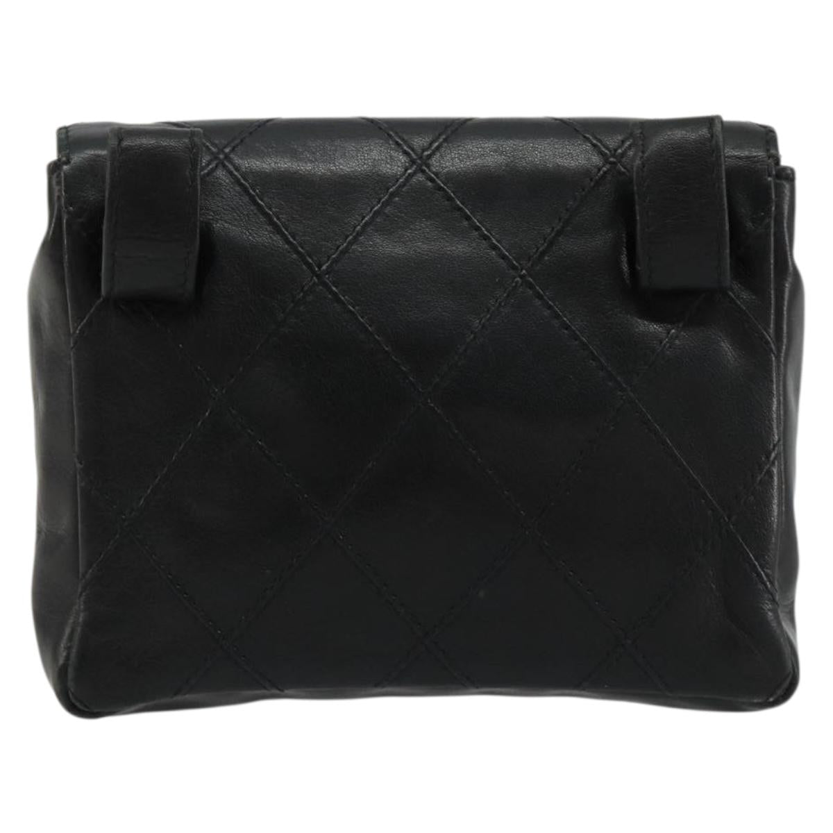 CHANEL Bicolore Waist bag Lamb Skin Black Gold CC Auth BA13369