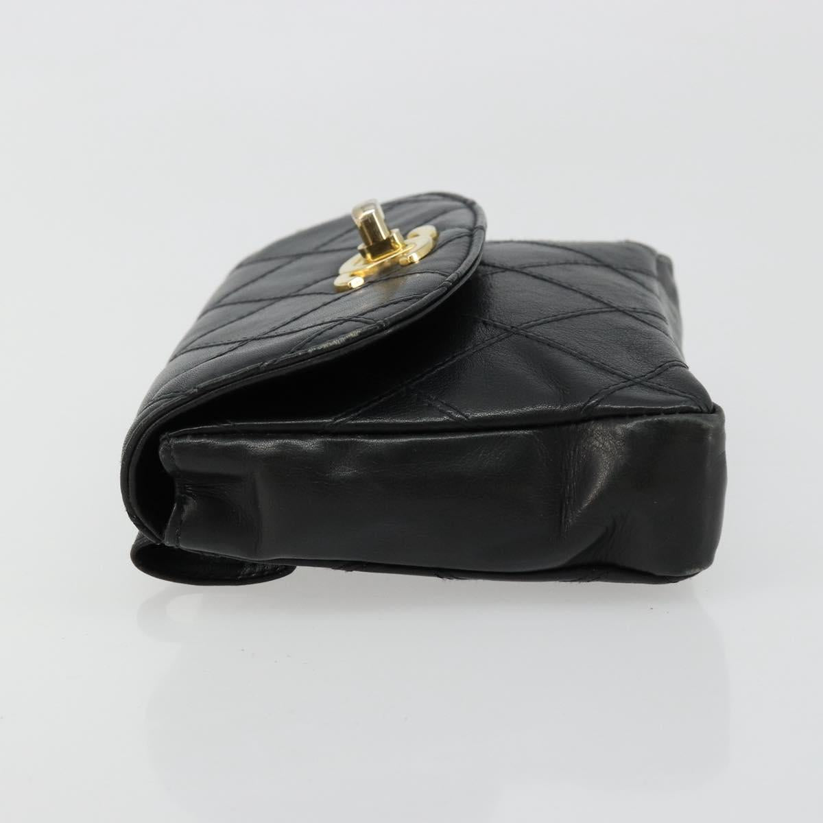 CHANEL Bicolore Waist bag Lamb Skin Black Gold CC Auth BA13369