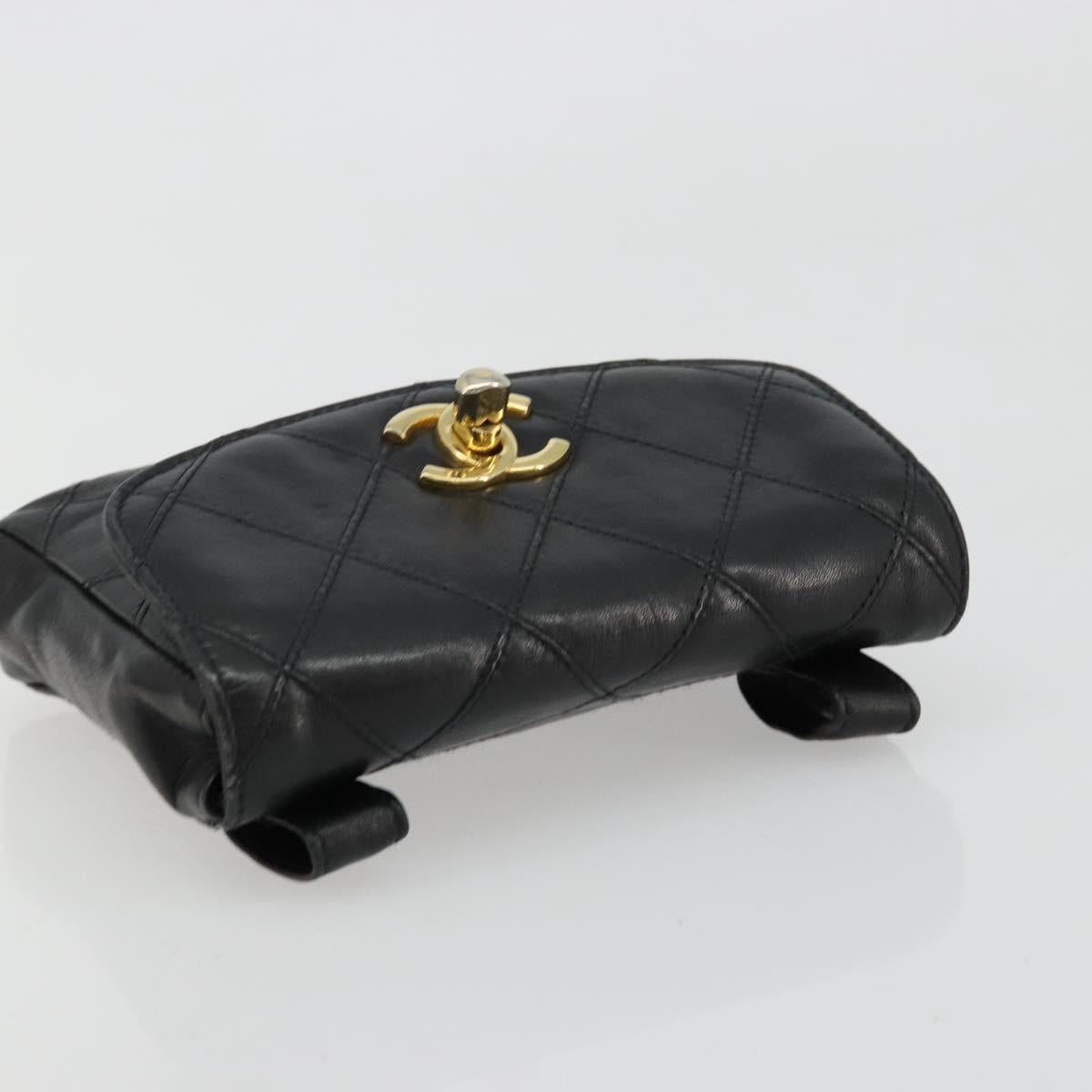 CHANEL Bicolore Waist bag Lamb Skin Black Gold CC Auth BA13369