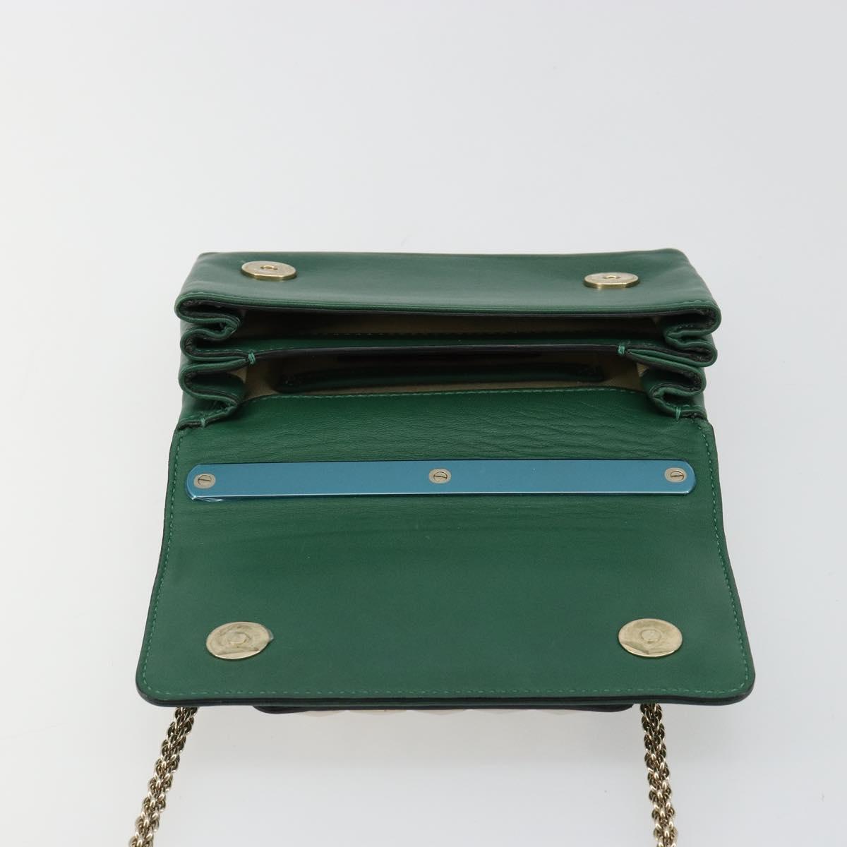 VALENTINO Rock Studs Chain Shoulder Bag Leather Green Gold Auth BA13370A