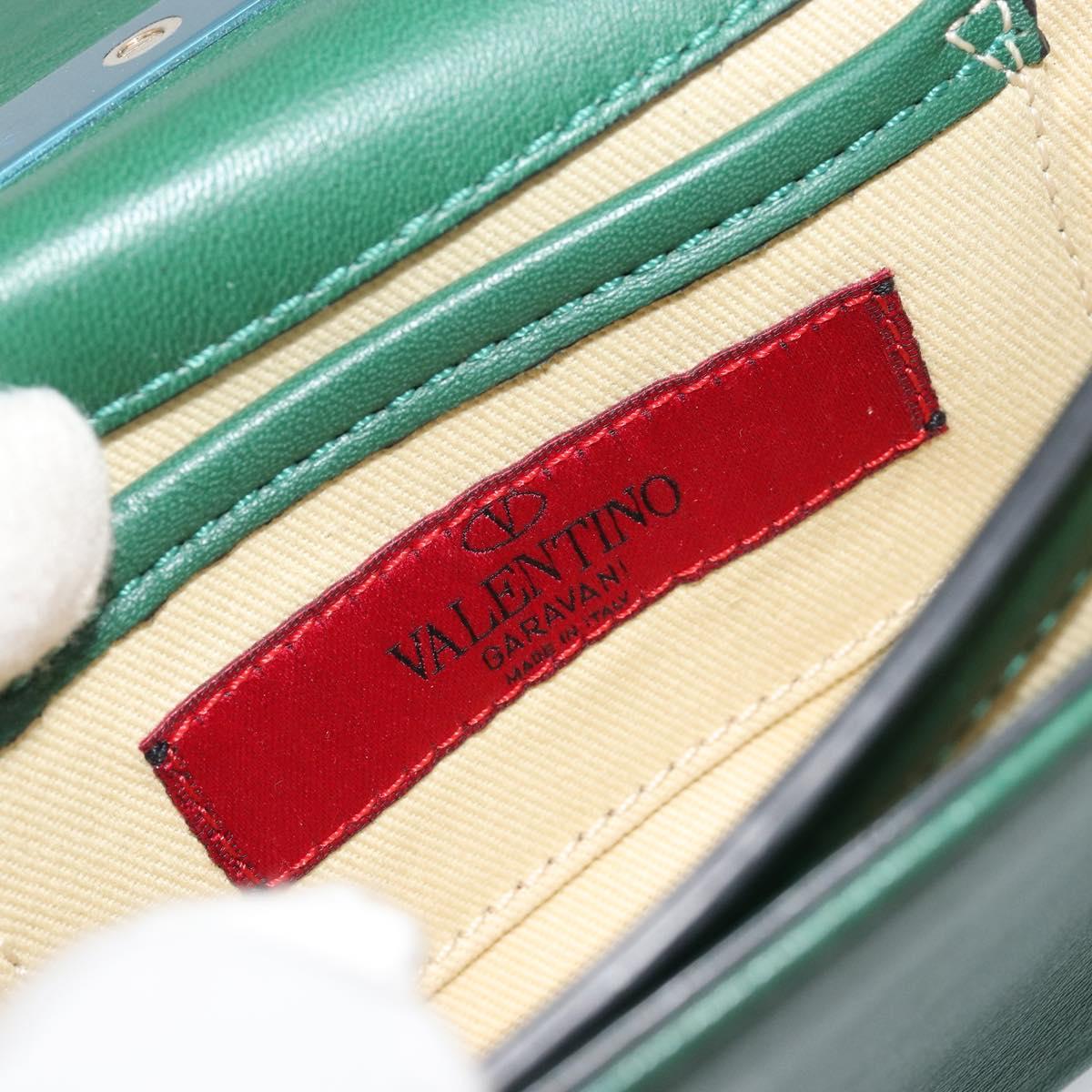 VALENTINO Rock Studs Chain Shoulder Bag Leather Green Gold Auth BA13370A
