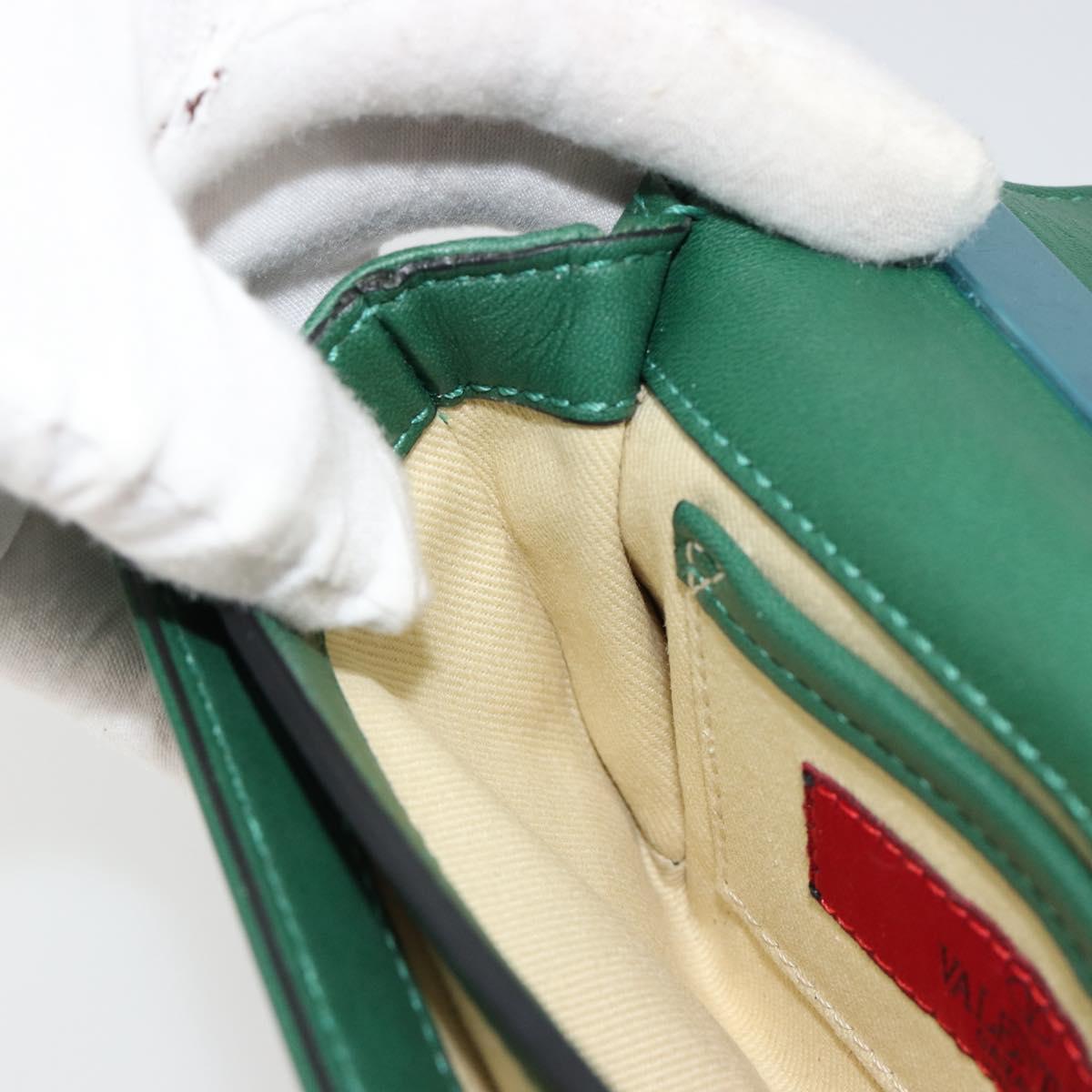 VALENTINO Rock Studs Chain Shoulder Bag Leather Green Gold Auth BA13370A