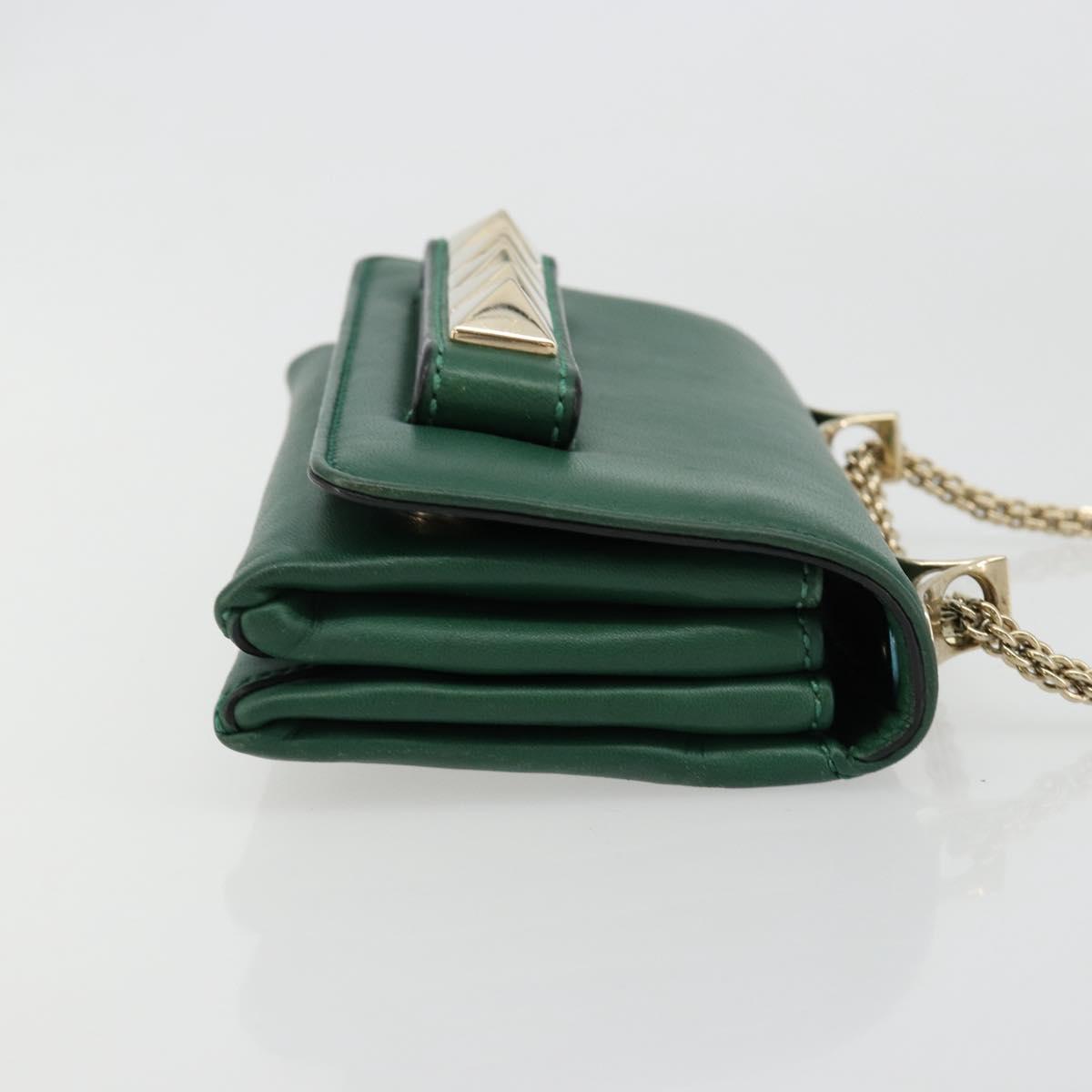 VALENTINO Rock Studs Chain Shoulder Bag Leather Green Gold Auth BA13370A