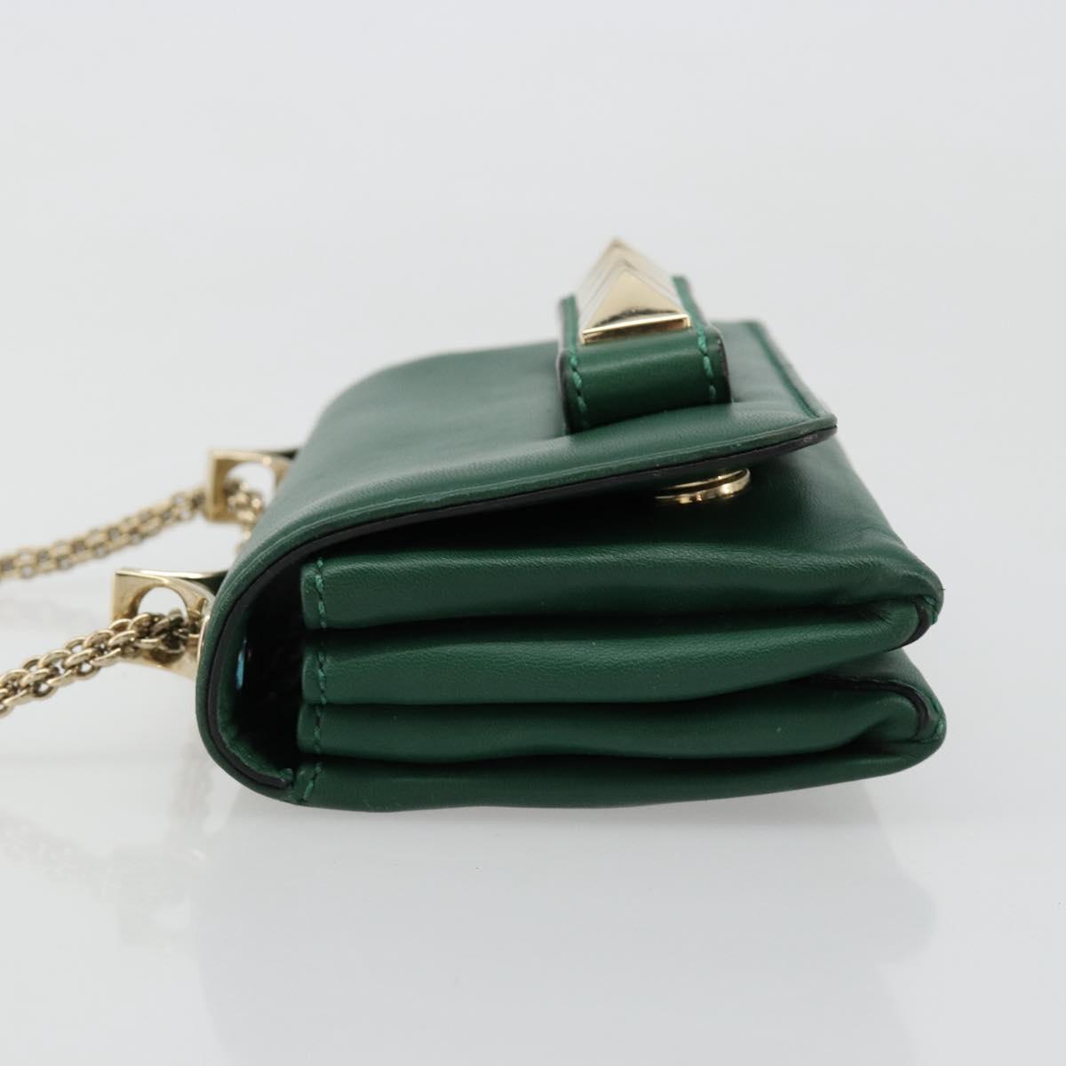 VALENTINO Rock Studs Chain Shoulder Bag Leather Green Gold Auth BA13370A