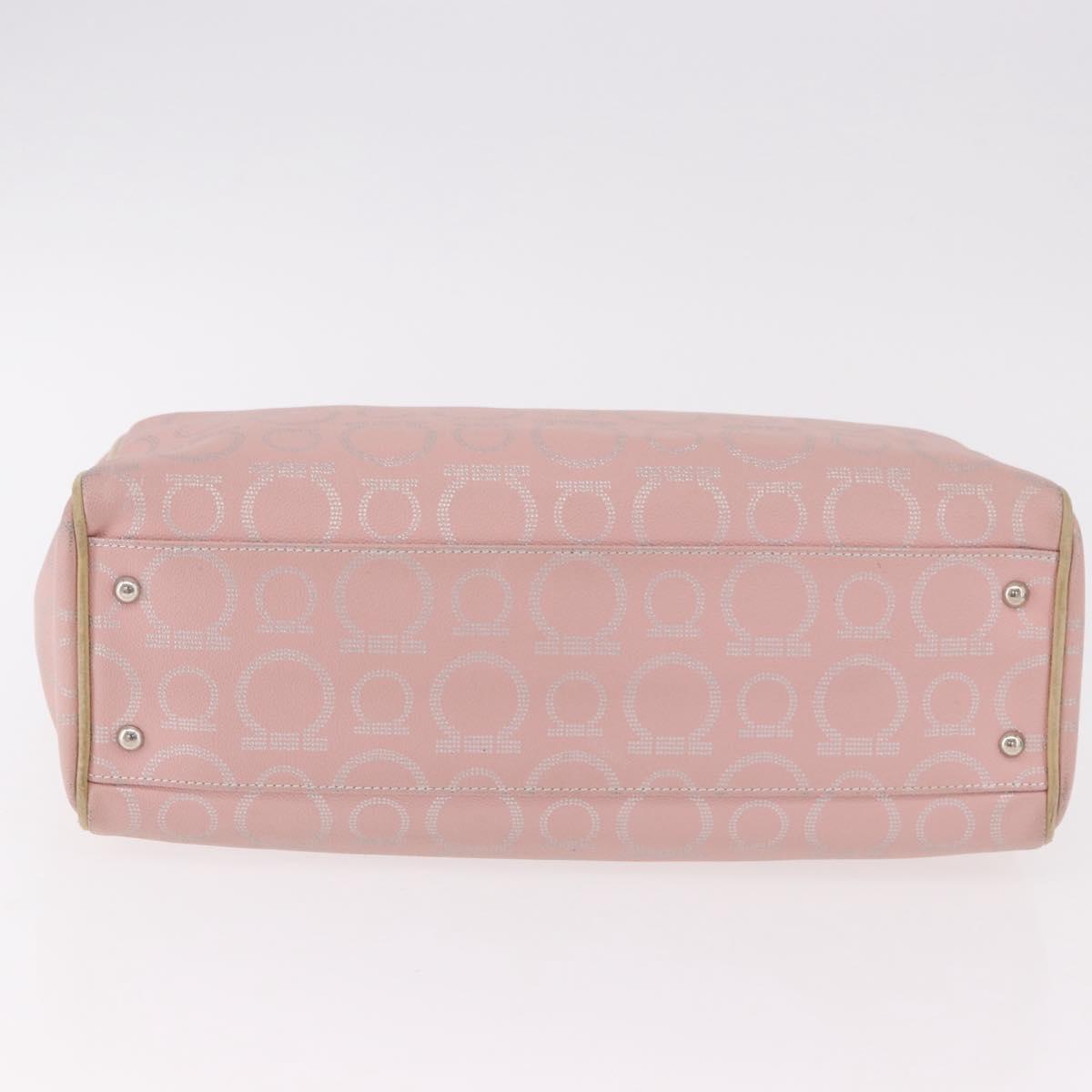 Salvatore Ferragamo Gancini Hand Bag Leather PVC Pink Silver Auth BA13376