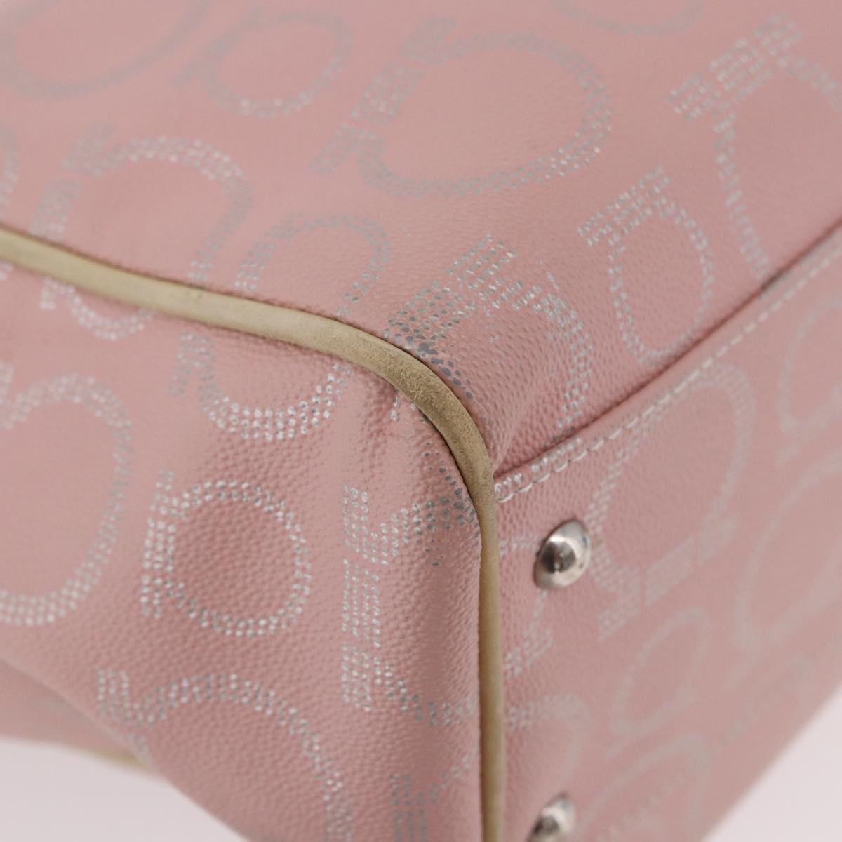 Salvatore Ferragamo Gancini Hand Bag Leather PVC Pink Silver Auth BA13376