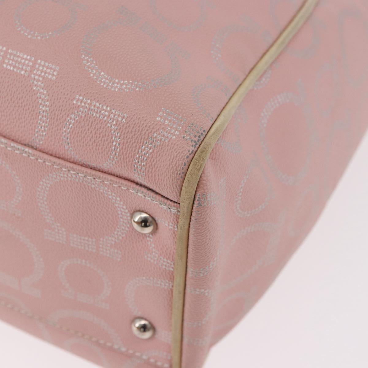 Salvatore Ferragamo Gancini Hand Bag Leather PVC Pink Silver Auth BA13376