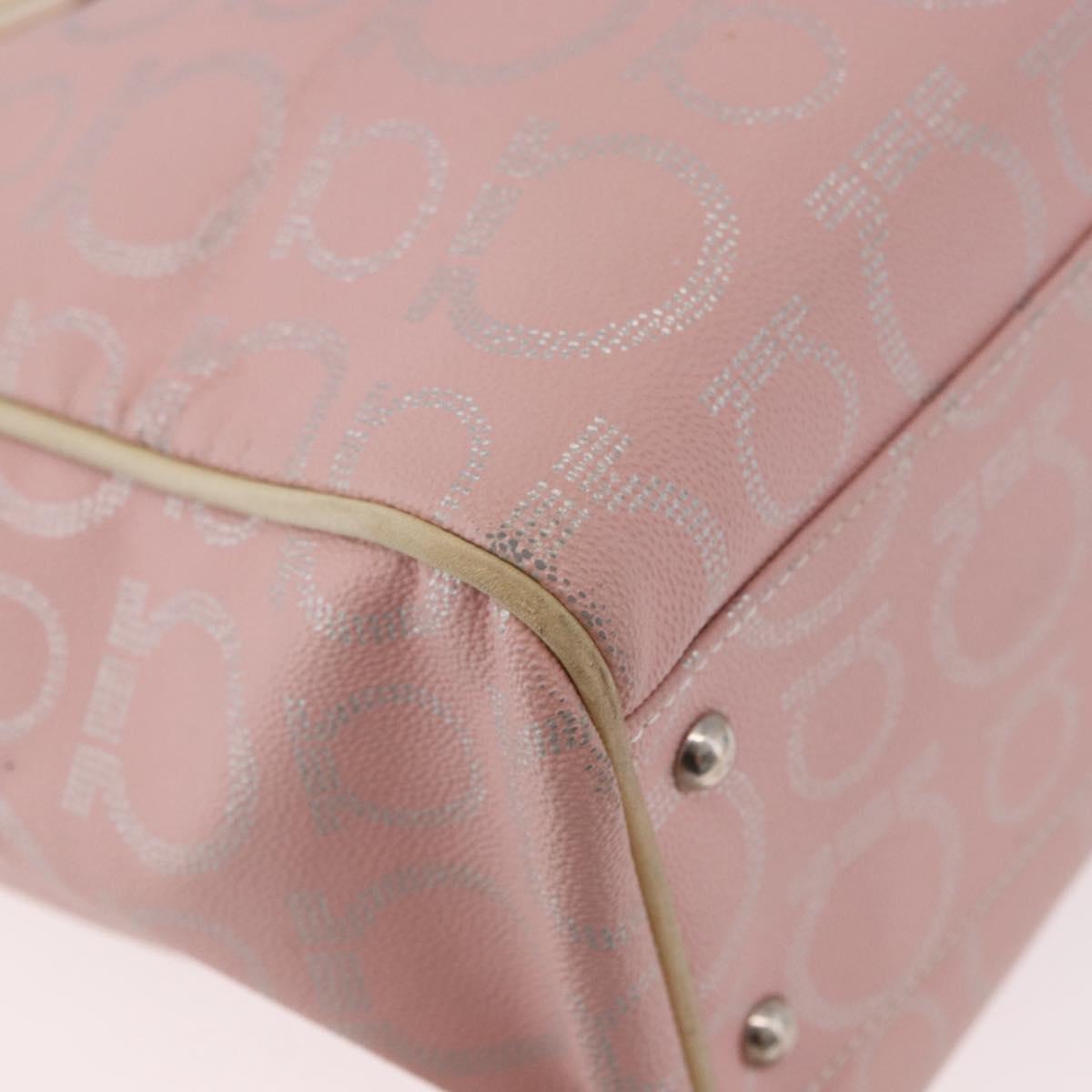 Salvatore Ferragamo Gancini Hand Bag Leather PVC Pink Silver Auth BA13376