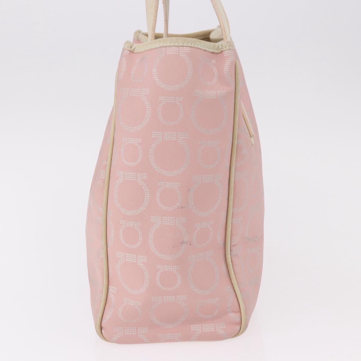 Salvatore Ferragamo Gancini Hand Bag Leather PVC Pink Silver Auth BA13376