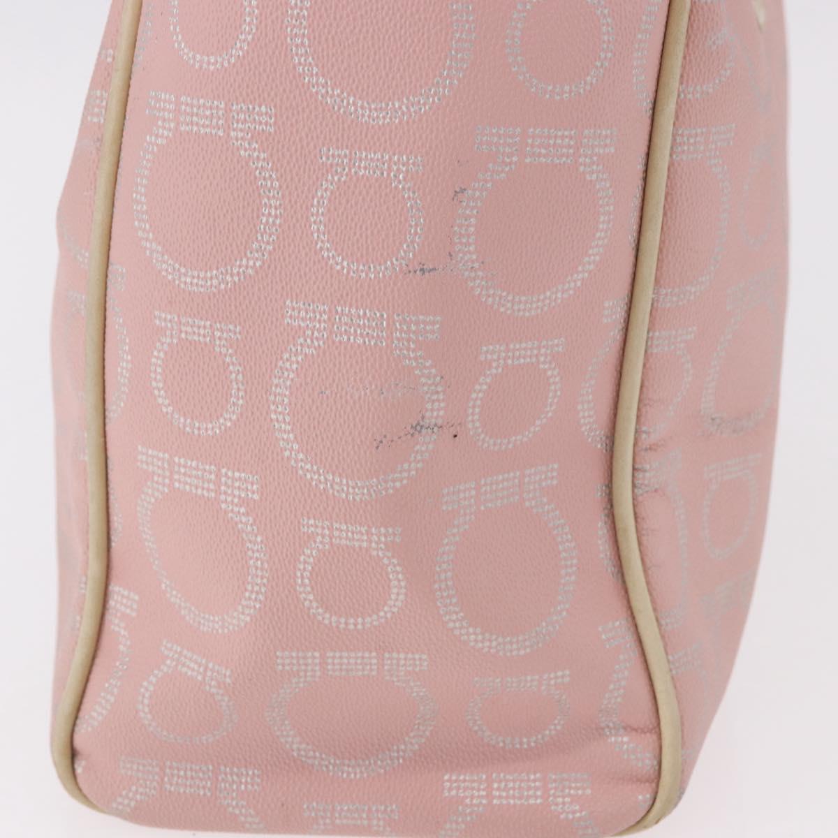 Salvatore Ferragamo Gancini Hand Bag Leather PVC Pink Silver Auth BA13376